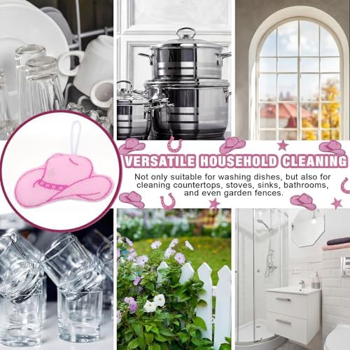 12 Pcs Cowgirl Hat Sponge Dish Scrubber Dual Sided Non Scratch Dish Washing Scrubbers Reusable Household Cleaning Kitchen Tools for Dishwashing Washing Dishes Cookware Tubs Sinks - Image 4