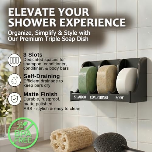 Soap Holder for Shower Wall, 3-Compartment Soap Dish [Patent Pending] - Image 2