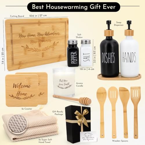 Happy Banana House Warming Gifts New Home – Home Essentials for New Home Gift Set Includes Scented Candle, Bamboo Cutting Board, Soap Set, Towels, Salt and Pepper Shaker – Luxury New House Must Haves - Image 2