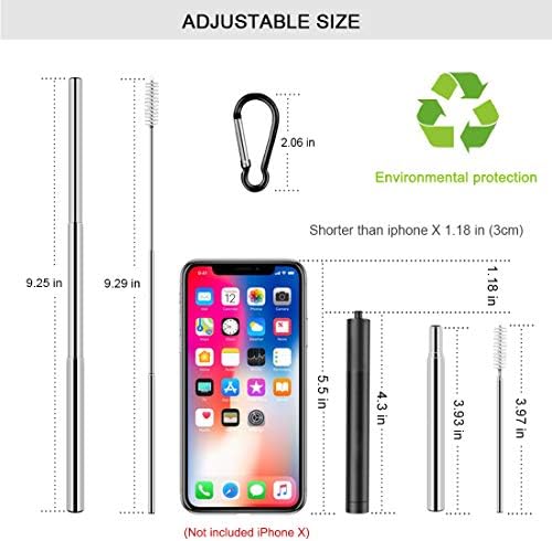 2 Pack Reusable Metal Straws Collapsible Stainless Steel Drinking Straw Travel Portable Telescopic Straw with Case for Cruise Ship Essentials Black/Rose Gold - Image 3