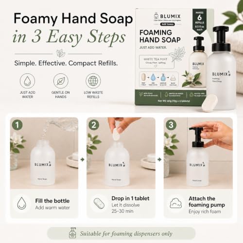 Foaming Hand Soap Refill Tablets, Concentrated Hand Soap Tablets, Just Add Warm Water, For Reusable Foaming Soap Dispensers (6 Count, White Tea Mint, Refill Only) - Image 2