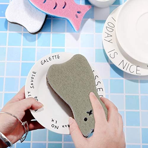 8 Pieces Kitchen Scrub Sponges Cat Fish Cleaning Sponge Dishwashing Scrubber Non-Scratch Multi-Use Sponges for Dishes Pots Pans Sinks - Image 5