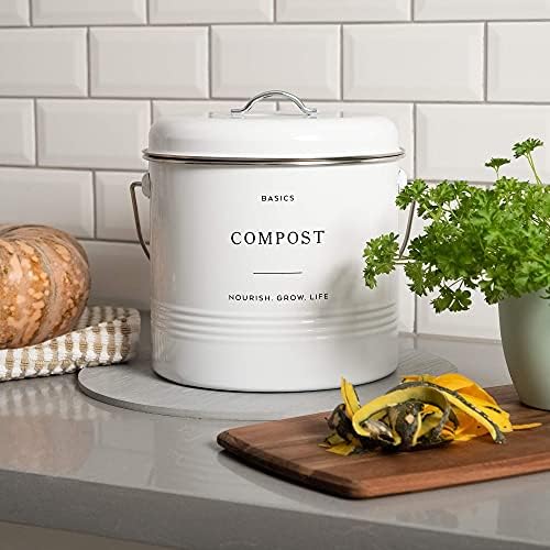 D'Lifeful Kitchen Compost Bin – 1.3 Gallon Countertop Farmhouse Compost Container with Lid – Odorless Indoor Food Scrap Pail with 6 Charcoal Filters – Eco-Conscious and Easy to Clean (White) - Image 6