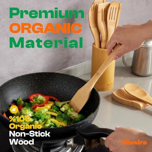 Riveira Bamboo Cooking Spoons 6-Piece – Wooden Cooking Utensils Set with Wooden Spoons for Cooking & Spatulas Wooden Utensil Sets – Premium Kitchen Utensils Set – Durable First Apartment Essentials - Image 2