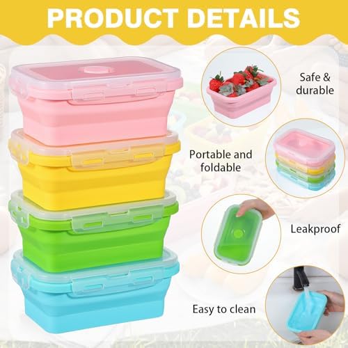 8 Pcs silicone food storage containers, 17 Oz/500 Ml Silicone Bowls for Camping with Airtight Lids, BPA-Free Square Bowls for Meal Prep, Freezer Dishwasher Microwave Safe, 4 Colors - Image 3