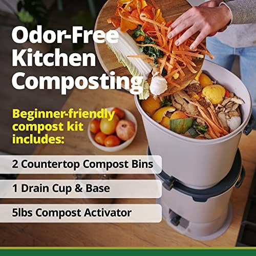 TeraGanix Bokashi Compost Starter Kit, Essential Set + Base, Indoor Composting, 2X 15.3L (4 gal) Bins, Collect & Ferment Waste, Airtight, No Pests or Odors, Bokashi Rice Bran Included, (Black) - Image 2