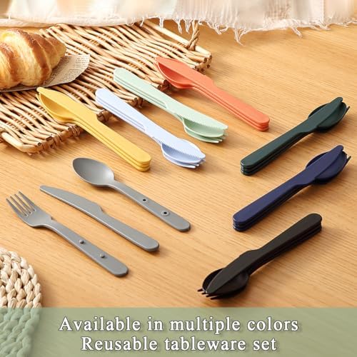 Kyraton Travel Utensils Set for 8, Reusable Plastic Spoons Forks Knives Snapped Together for Portable & Space-Saving Design Cutlery Silverware for Travel, Picnic, Camping, Work, Lunch Boxes - Image 3