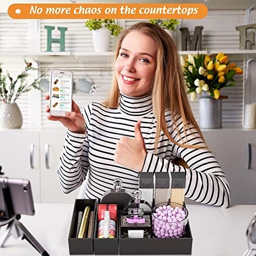 Black Bamboo Drawer Organizer - Silverware&Utensil Holder Organizer for Kitchen Drawers, Multi-Use Drawer Dividers Boxes for Bathroom Counter，Cabinet, Garage, Office Desk, Makeup, Jewelry (9"3"2.5") - Image 4