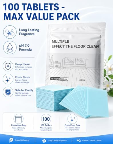 Multi-Effect Floor Clean Tablets, Instant Dissolve Deep Cleaner, Blue Jasmine Scented Mop Refills for Hardwood, Tile & Laminate, Child & Pet Safe, Space-Saving Concentrated Formula (100 Piece) - Image 7