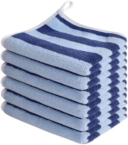 Microfiber Facial Cloths Fast Drying Washcloth 12x12inch Stripes 6 pack by SINLAND
