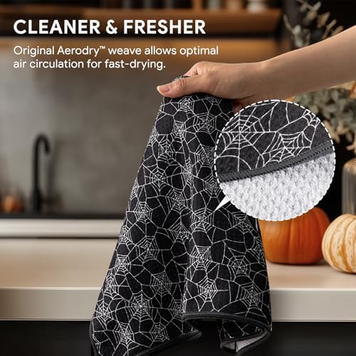 RECYCO Halloween Waffle Kitchen Towel Set of 2 - Quick Dry Microfiber Sustainable Dish Towels - Absorbent Reusable Cleaning Tea Towels - Lightweight Hand Towels,16”x 28”, Spooky Soiree - Image 6