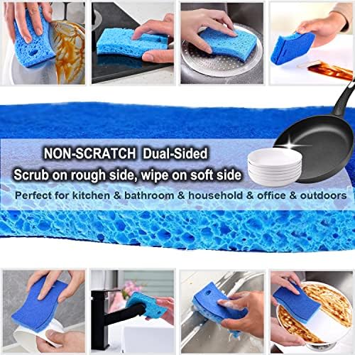 METUUTER 12-Count Scrub Sponges Kitchen Sponge Heavy Duty, Cellulose Sponges with Scouring Pads Dual-Sided for Kitchen and Household Use (S-Multi) - Image 7