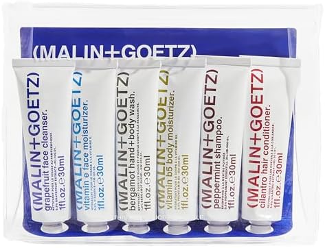 MALIN+GOETZ Best-Sellers Travel Kit | Six Everyday Essentials for Face, Body + Hair | Grapefruit Face Cleanser, Vitamin E Face Moisturizer, Peppermint Shampoo + More | Vegan, Travel-Friendly(6 x 1 oz) by Unknown
