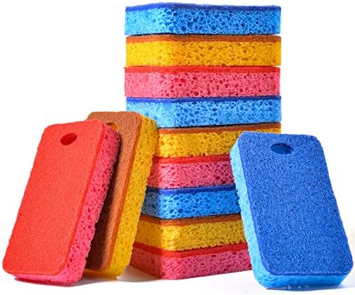 METUUTER 12-Count Scrub Sponges Kitchen Sponge Heavy Duty, Cellulose Sponges with Scouring Pads Dual-Sided for Kitchen and Household Use (Square-Multi) by METUUTER