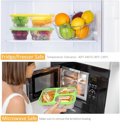 2 Pack Big Collapsible Full Silicone Bento Lunch Boxes With Lids, 3 Compartments, 45.6oz, Clear Divided Lunch Food Storage Containers, Safe in Microwave, Dishwasher and Freezer, BPA Free - Image 6