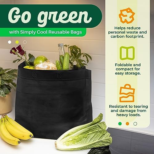 Simply Cool 50 Pack Reusable Grocery Bags, Medium Tote Bags Bulk, Black - Image 3