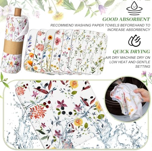 18 Pack Reusable Kitchen Cloths Cotton Towels, Wildflowers - Image 4