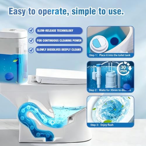 12 Tablets Toilet Bowl Cleaner Tablets for Tank – Automatic Toilet Tank Cleaner Tablets, Blue Toilet Tablets for Hard Water & Toilet Ring Removal, Deodorizing Toilet Tablets, Septic Safe, 300 Flushes - Image 5