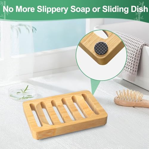 Wooden Soap Dish, Bamboo Soap Holder for Shower 2 Pack, Self Draining Tray - Image 5