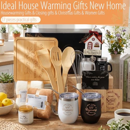 Housewarming Gifts New House -19 Pcs Closing Gifts for Couple Friend Women Men Home Buyers, House Warming Basket for New Houses Apartment Kitchen Presents(Black,Classic) - Image 3