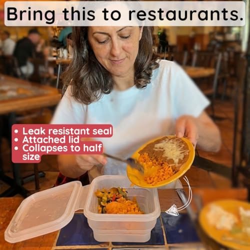 BYOB Collapsible Silicone Food Containers with Attached Lids – Reusable To-Go & Leftover Containers, Platinum Silicone, Leak-Resistant – 4 Pack (White) - Image 6