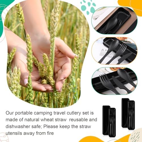 Jinei Reusable Travel Utensils Set Wheat Straw with Case,Black - Image 5
