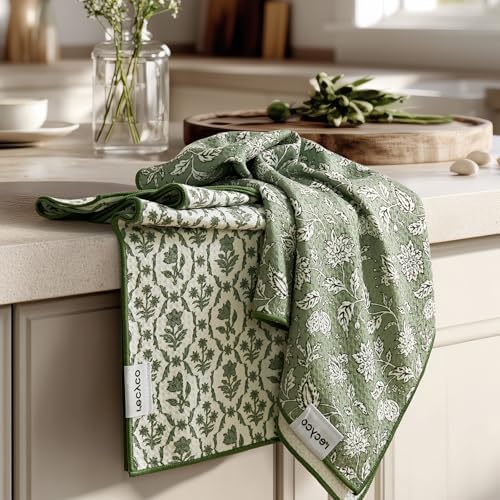 RECYCO Waffle Kitchen Towel Set of 2 - Quick Dry Microfiber Sustainable Dish Towels - Ultra Absorbent Reusable Cleaning Tea Towels - Lightweight Hand Towels,16”x 28”, Thyme & Vine by RECYCOHOMECOLLECTION