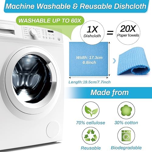 Lucomb 11 Pack Swedish Dish Cloths for Kitchen, Highly Absorbent Reusable Dishcloth Towels Cellulose Sponge Kitchen Rags for Drying Dishes Wiping Surfaces, Dishwasher Safe - Image 4