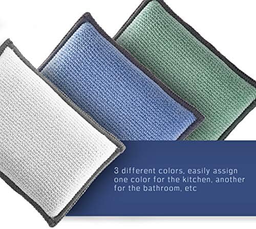 2-Sided Premium Microfiber Dish Sponge and Scrubber 3 Pack Variety - Heavy Duty Scouring Non-Scratch Multi-Surface - Image 4