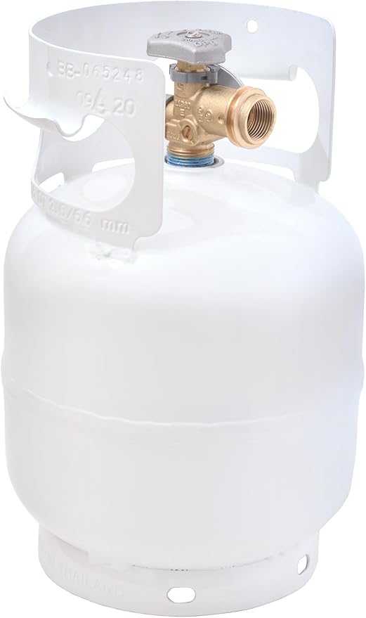 Flame King YSN5LB-GAUGE 5lb Steel Propane Tank Cylinder with Gauge and OPD Valves for Grills and BBQs, Camping, Fishing, & Outdoor Activities, White