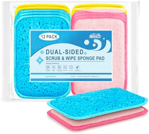 HOMEXCEL 12PK Scrub&Wipe Cloths, Dual-Sided Non-Scratch Sponges for Kitchen by HOMEXCEL