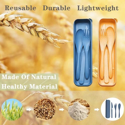 Reusable Travel Utensils Set with Case Wheat Straw Fork Spoon Knife Cutlery - Image 2