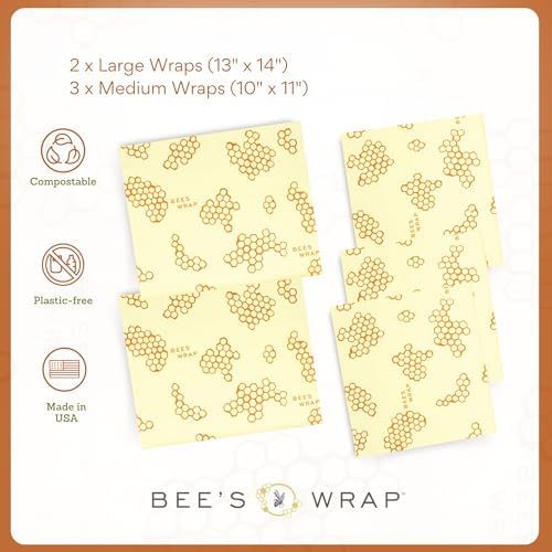 Bee's Wrap Beeswax Food Wraps, 5 Pack Assorted - Honeycomb - Image 4