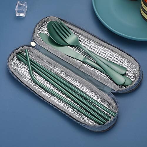 Portable Stainless Steel Flatware Set, Travel Camping Cutlery Set, Portable Utensil Travel Silverware Dinnerware Set with a Waterproof Case (Green) - Image 3