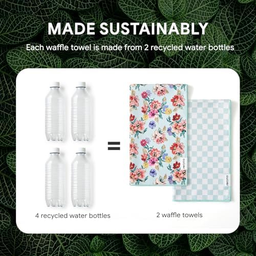 RECYCO Waffle Kitchen Towel Set of 2 - Quick Dry Microfiber Sustainable Dish Towels - Absorbent Reusable Cleaning Tea Towels - Lightweight Hand Towels,16”x 28”, Cuckoo Checker - Image 6