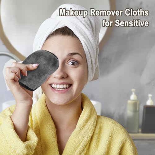 KODAMO Makeup Remover Cloth, 6 inch x 6 inch Reusable Makeup Remover Towels with Laundry Bag, Microfiber Makeup Removal Face Wash Cloths with Just Water, 12 Pack, Grey - Image 2