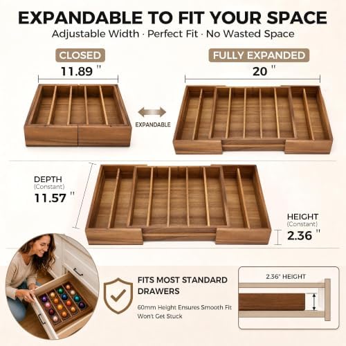 MinBoo Expandable Acacia Wood Coffee Pod Drawer Organizer - Image 2
