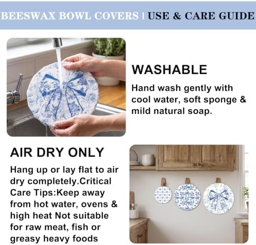Sitsink Beeswax Bowl Covers Blue Bow Reusable Food Wrap 5 Pack - Image 6
