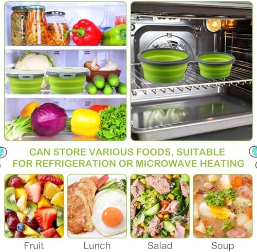 Suclain 4 Pcs Collapsible Bowls with Lids Silicone Camping Food Storage Container Expandable Folding Salad Lunch Box Travel Container for Hiking Camping - Image 4