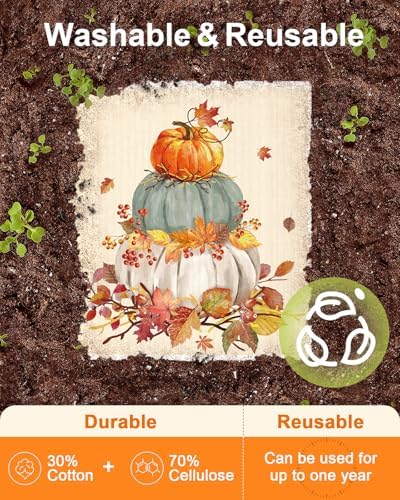 Miss Adola Fall Swedish Dishcloths for Kitchen - 5 Pack Reusable Dish Cloths for Washing Dishes Absorbent Cute Autumn Theme Kitchen Towels Cleaning Sponge, Watercolor Pumpkin - Image 3