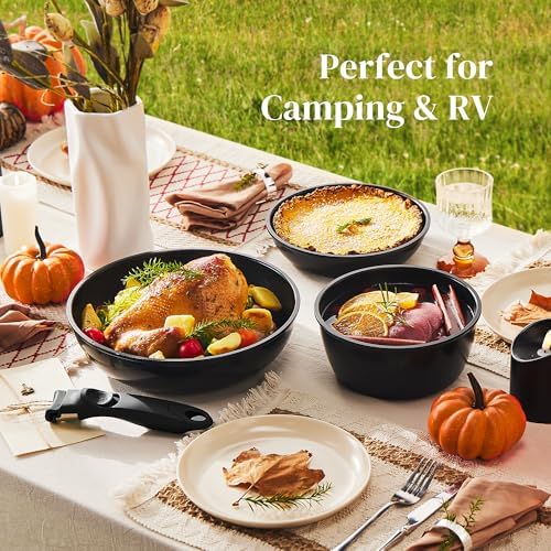 Redchef 16pcs Ceramic Pots and Pans Set Non Stick, Nonstick Kitchen Cookware Set with Detachable Handle, Non Toxic, PFAS PFOA & PTFE Free, RV Cookware Set for Camping, Dishwasher/Oven Safe (Black) - Image 6