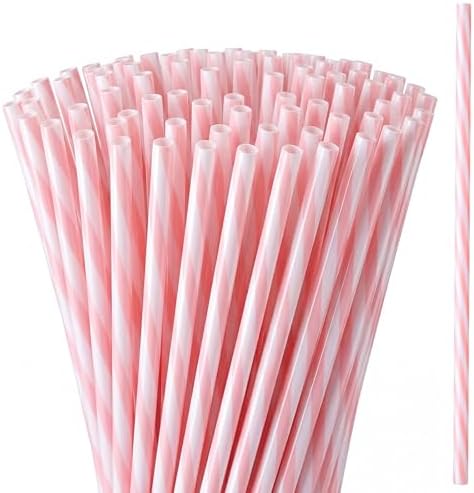Honeydak 50 Pcs Reusable Plastic Straws Bulk,Pink and White Striped by Honeydak