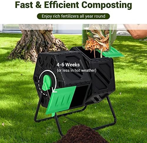 Goplus Compost Bin, Dual Chamber 34.5 Gal Compost Tumbler with 2 Rotating Chambers, Sliding Doors, High-Volume Outdoor Garden Composter, Rotating Composting Bin for Garden Yard, BPA Free - Image 2