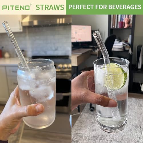 Piteno® 12Pcs Glass Straws with 4Pcs Brushes, Reusable Clear Glass Drinking Straws, 8.5''x10MM, Set of 6 Straight and 6 Bent with 4 Cleaning Brushes, Perfect for Smoothies, Milkshakes, Juice, Tea - Image 6