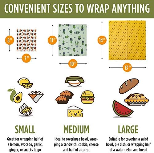 Trifecta Living Co. Versatile Beeswax Wraps,Set of 7-Fresh Food Keeper, Durable & Easily Cleaned, Sustainable Step Towards a Zero-Waste Kitchen, Unique Designs (Pineapple, Cactus, Star) - Image 2