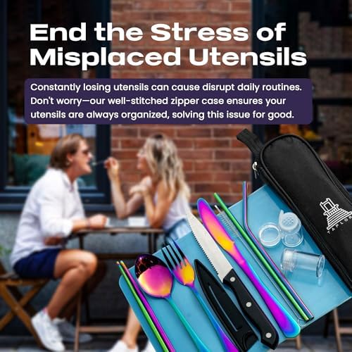 Taplord Portable Travel Silverware Set With Case, Includes 10 Pcs of Travel Utensils With Case, Stainless Steel Flatware Set For Camping, Lightweight (Multi-Color) - Image 5