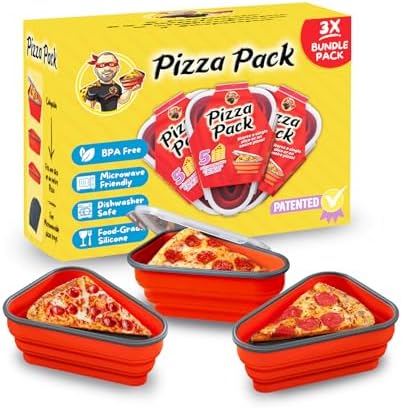 PIZZA PACK The Perfect Reusable Pizza Storage Container with 5 Microwavable Serving Trays - BPA-Free Adjustable Pizza Slice Container to Organize & Save Space, 3 Pack, Red by PizzaPack%E2%84%A2