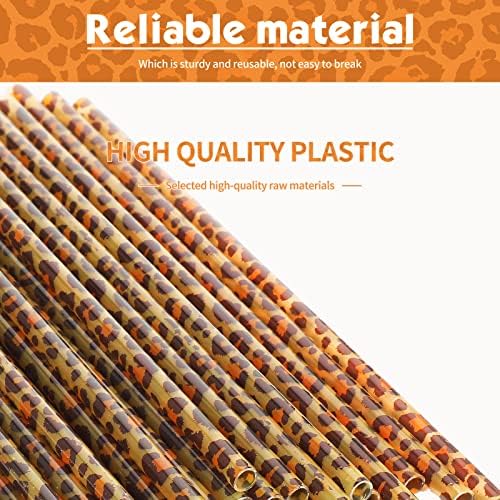 Zopeal 25 Pcs Reusable Leopard Straws with Cleaning Brushes, Brown - Image 4