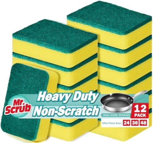 Mr. Scrub Sponges Kitchen Scrub Dish Sponge Scouring Pad, 12 Pack Cleaning Brush Scrubber Supplies for Soap, Dishwashing Dinnerware Sets Pan Pot Towels Cloth Rags Holder Glass Dishwasher Sink Bathroom by MrScrubCleaninghelpers