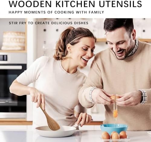 Wooden Spoons for Cooking, 4-Piece Acacia Wood Cooking Utensil Set - Image 3